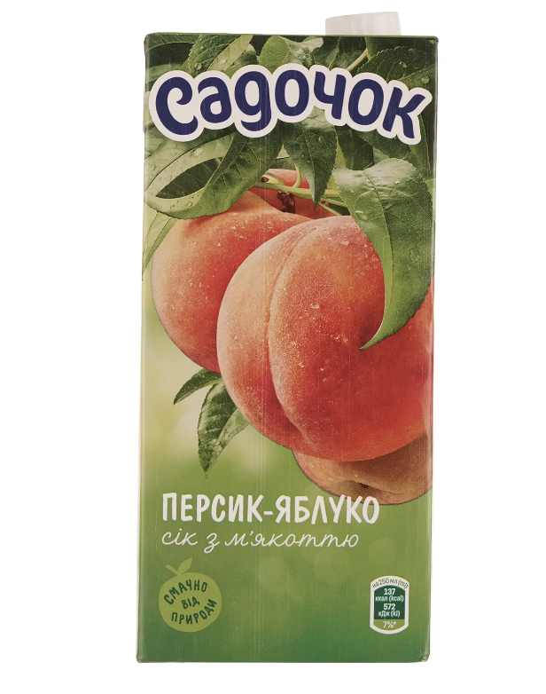 Сік Садочок Персик-Яблуко з м'якоттю 0.95 л тетра-пак